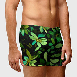 Трусы-боксеры мужские Чёрный с зелёными крупными цветами, цвет: 3D-принт — фото 2