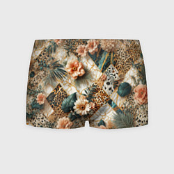 Мужские трусы Цветы на кусках мрамора и леопардовом узоре