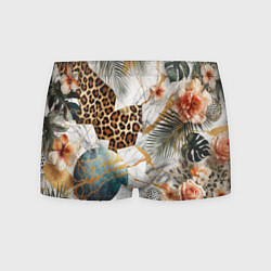 Трусы-боксеры мужские Мрамор с цветами и леопардовый узор, цвет: 3D-принт