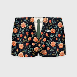 Трусы-боксеры мужские Чёрный пиджак с яркими розами, цвет: 3D-принт