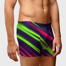 Трусы-боксеры мужские Фиолетово-зеленые линии, цвет: 3D-принт — фото 2