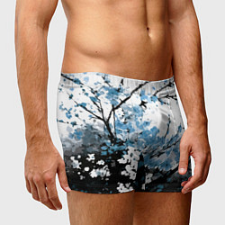 Трусы-боксеры мужские Абстракция чёрное дерево с синими цветами, цвет: 3D-принт — фото 2