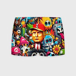 Трусы-боксеры мужские Дональд Трамп в компании мультяшных персонажей, цвет: 3D-принт