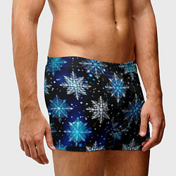 Трусы-боксеры мужские Стилизованный чёрно-синий со снежинками, цвет: 3D-принт — фото 2