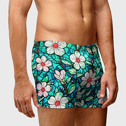 Трусы-боксеры мужские Цветочный сине-зелёный витраж, цвет: 3D-принт — фото 2