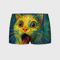 Трусы-боксеры мужские Мемный кот в стиле Ван Гога, цвет: 3D-принт
