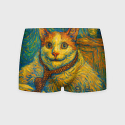 Трусы-боксеры мужские Кот-мем бу в стиле Ван Гога, цвет: 3D-принт