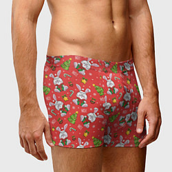 Трусы-боксеры мужские Новогодний паттерн с зайчиком, цвет: 3D-принт — фото 2
