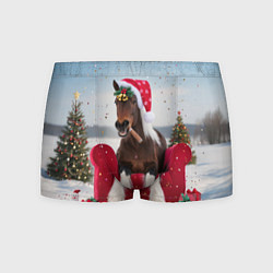 Трусы-боксеры мужские Новогодний конь, цвет: 3D-принт