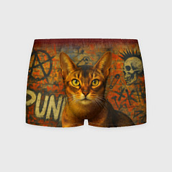 Трусы-боксеры мужские Абиссинская кошка на фоне кирпичной стены с граффи, цвет: 3D-принт