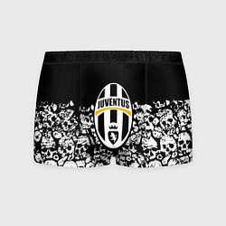 Трусы-боксеры мужские Ювентус черно белые черепа, цвет: 3D-принт