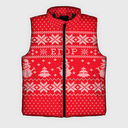 Мужской жилет Новогодний Егор ugly sweater со снеговиками, цвет: 3D-черный