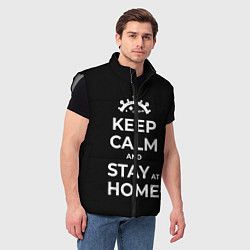 Мужской жилет Keep calm and stay at home, цвет: 3D-светло-серый — фото 2
