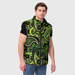 Мужской жилет Ярко зеленые славянские узоры, цвет: 3D-черный — фото 2