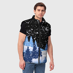 Мужской жилет Снежная ночь в зимнем лесу, цвет: 3D-черный — фото 2