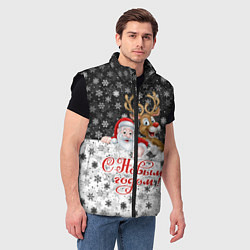 Мужской жилет С Новым Годом дед мороз и олень, цвет: 3D-черный — фото 2