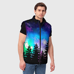 Мужской жилет Космический лес, елки и звезды, цвет: 3D-черный — фото 2