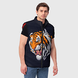 Мужской жилет Саблезубый тигр голова, цвет: 3D-красный — фото 2