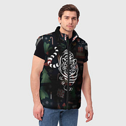 Мужской жилет Новый год 2022 тигр, цвет: 3D-светло-серый — фото 2