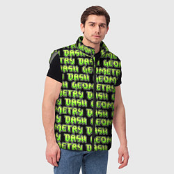 Мужской жилет Geometry Dash: Green Pattern Logo, цвет: 3D-светло-серый — фото 2