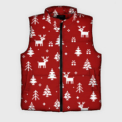 Мужской жилет Новогодние олени и елки на красном фоне, цвет: 3D-красный
