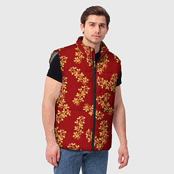 Мужской жилет Золотые веточки на ярко красном фоне, цвет: 3D-светло-серый — фото 2