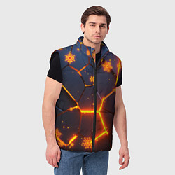 Мужской жилет НОВОГОДНИЕ ОГНЕННЫЕ 3D ПЛИТЫ FIRE NEON HEXAGON, цвет: 3D-черный — фото 2