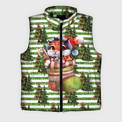 Мужской жилет Новогодний носок с тигром, цвет: 3D-черный