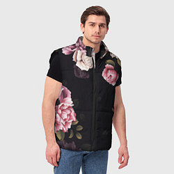 Мужской жилет РОЗЫ И ПИОНЫ, цвет: 3D-черный — фото 2
