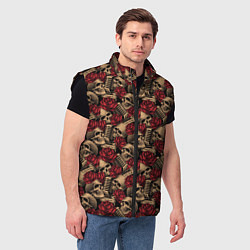 Мужской жилет ROCK AND ROLL Черепа и Розы, цвет: 3D-черный — фото 2