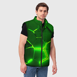 Мужской жилет 3D ПЛИТЫ НЕОН NEON GREEN HEXAGON РАЗЛОМ, цвет: 3D-черный — фото 2