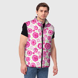 Мужской жилет Яркие розовые цветы в дудл стиле, абстракция, цвет: 3D-черный — фото 2
