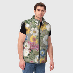 Мужской жилет Цветы Красочный Вечерний Узор, цвет: 3D-светло-серый — фото 2
