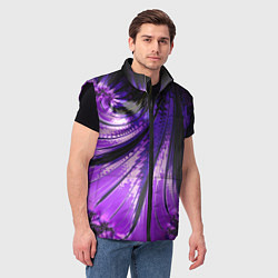 Мужской жилет Неоновый фрактал черный с фиолетовым Абстракция, цвет: 3D-черный — фото 2