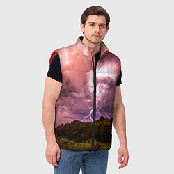 Мужской жилет Грозовые разряды молний над лесным озером, цвет: 3D-красный — фото 2