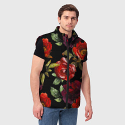 Мужской жилет Цветы Нарисованные Розы На Чёрном Фоне, цвет: 3D-черный — фото 2