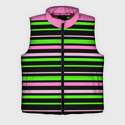 Мужской жилет Полосаты узор в зелено-розовых оттенках на черном
