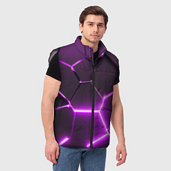 Мужской жилет Фиолетовые неоновые геометрические плиты, цвет: 3D-светло-серый — фото 2