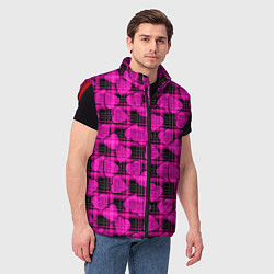 Мужской жилет Black and pink hearts pattern on checkered, цвет: 3D-красный — фото 2