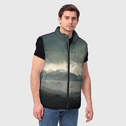 Мужской жилет Пасмурная погода в горах Пейзаж, цвет: 3D-черный — фото 2