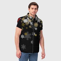 Мужской жилет Золотые и белые снежинки, цвет: 3D-красный — фото 2