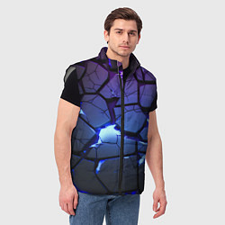 Мужской жилет Неоновые трещины - голубая лава, цвет: 3D-светло-серый — фото 2