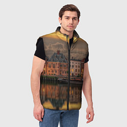 Мужской жилет Мирный город на воде и тучи, цвет: 3D-черный — фото 2