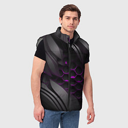 Мужской жилет Черные объекты с фиолетовой сеткой, цвет: 3D-светло-серый — фото 2