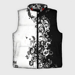 Мужской жилет Черно-белая птица среди узорчатых цветов