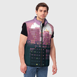 Мужской жилет Пиксельный пейзаж города - закат, цвет: 3D-черный — фото 2