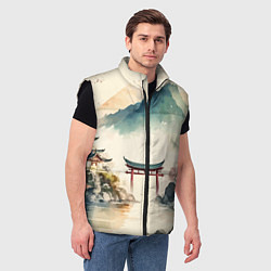 Мужской жилет Японский пейзаж - акварель, цвет: 3D-черный — фото 2