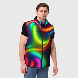 Мужской жилет Неоновые радужные разводы, цвет: 3D-черный — фото 2