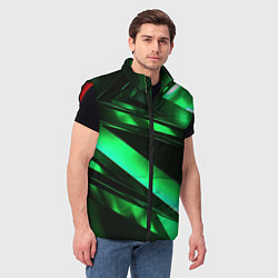 Мужской жилет Зеленая неоновая абстракция, цвет: 3D-красный — фото 2