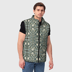 Мужской жилет Белые цветочки на сером фоне, цвет: 3D-черный — фото 2